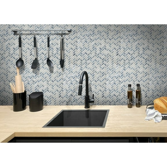 Apollo Tile    10 Pack 11.8-in x 11.9-in Blue Herringbone Glossy Finished Glass Mosaic Floor and Wall Tile (9.75 Sq ft/case)