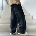 thumbnail image 4 of Boy's Kids Baggy Jeans Elastic Waist Pull on Denim Pants Summer Casual Fashion Straight Wide Leg Jeans Oversized Boyfriend, 4 of 4