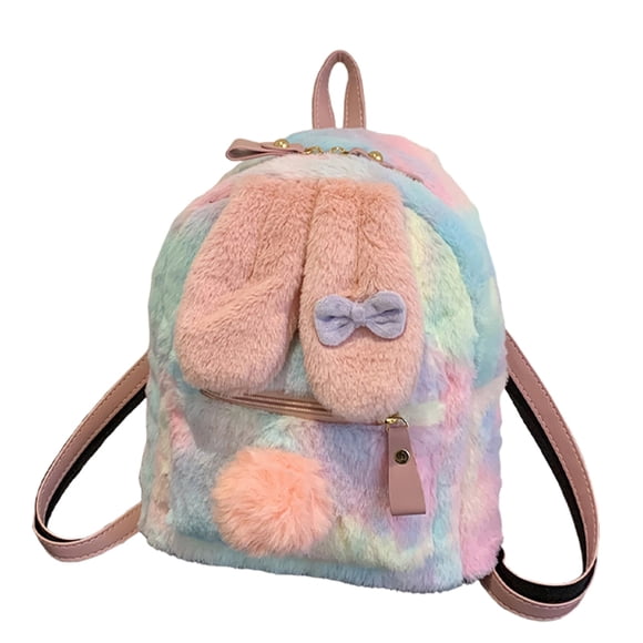 SUNSIOM Plush Backpack for Women Cute Tie Dye Print Bunny Backpack Lightweight Faux Fur Daypack Bookbag
