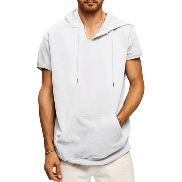 pstuiky camisetas de hombre, Blusa informal de manga corta con capucha y bolsillo para hombre camisas casuales para hombre xl