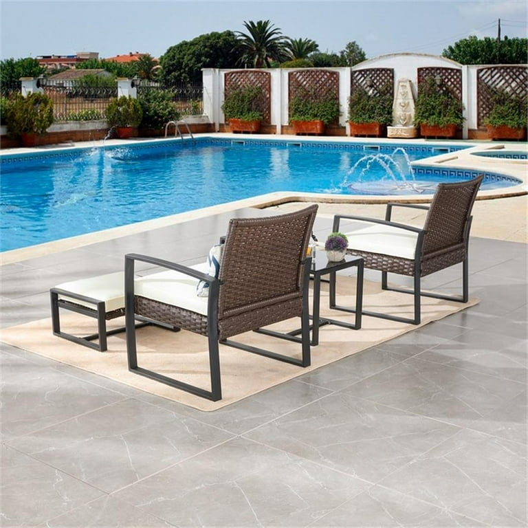 Patio Festival 5 Piece Resin Wicker Conversation Set in Off White and Brown Walmart