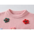 thumbnail image 4 of Bobifish Toddler Light Blue Crew Neck Sweater Multi-Color Flower Applique Long Sleeve Sweaters Knitted Soft Cute Casual Kids Daily Pullover Top, 4 of 7
