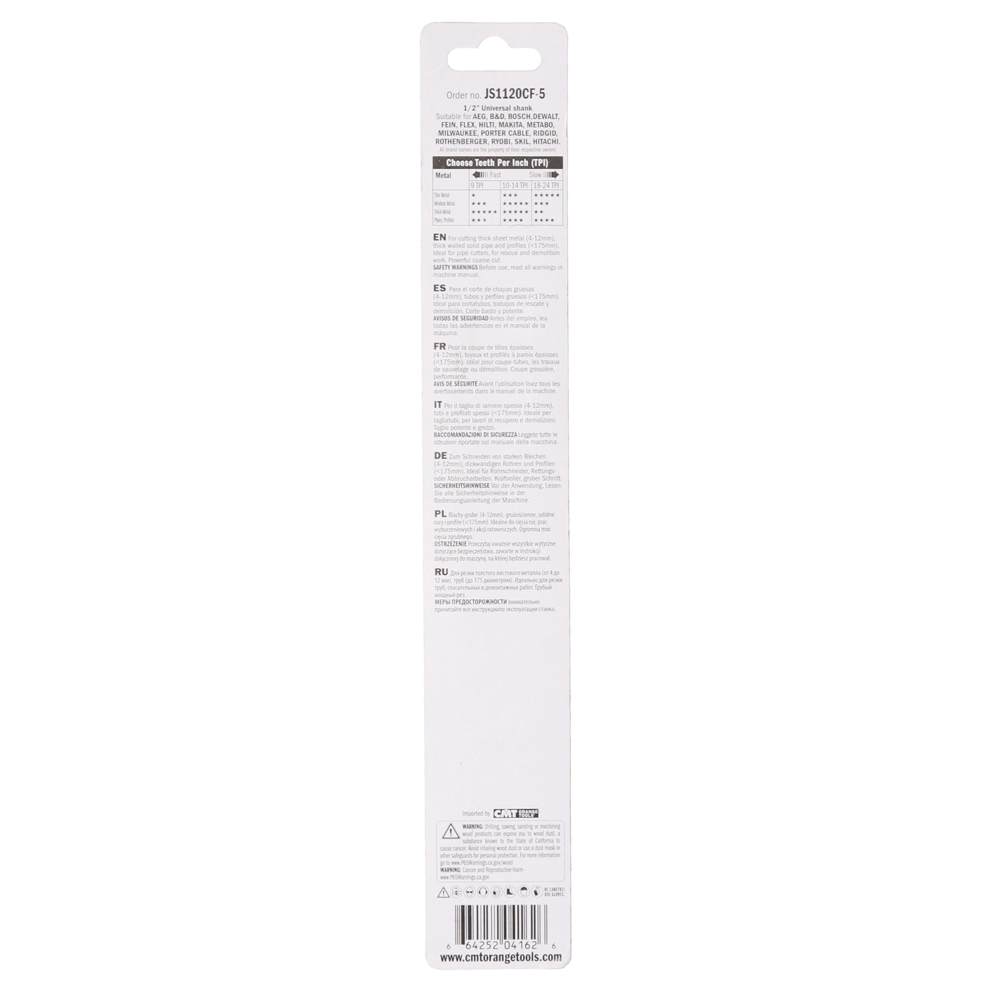 CMT JS1120CF-5 9 TPI 5-Piece 8-Inch Bimetal Saw Blades for Reciprocating Saws