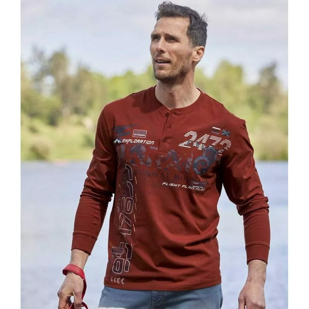 Atlas For Men Camiseta Impreso de Manga Larga para Hombre Pack de 2 Rojo Ladrillo Azul Marino Bodega Aurrera en linea