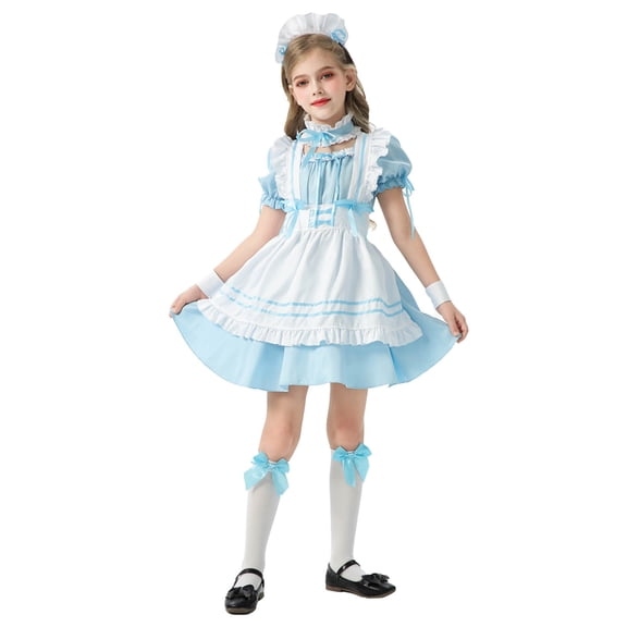 ZGRBOU Kids' Maid Outfit Cotton Short Sleeve Princess Lolita Dress Cute Halloween Cosplay Costume for Girls