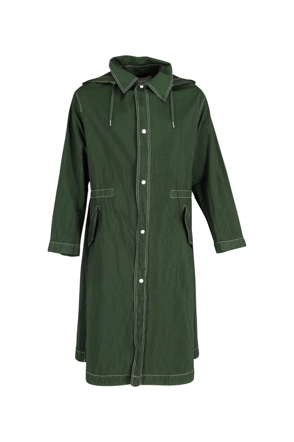 Pre-Owned AMI Paris Long Hooded Windbreaker in Dark Green Polyamide