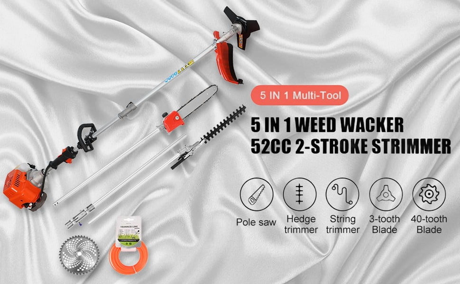 Seipouy Petrol Hedge Trimmer Chainsaw Brush Cutter, Gas Weed Wacker 52cc 2-Stroke Multi Tools Gas Lawn Mower Guard Accessories Hedge Trimmer Grass Trimmer Lawn Edger for Home Yard Garden 5 in 1