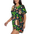 thumbnail image 2 of Susaid Cute Hedgehogs Cactus Blue Print Women's Pajama Set, Button-Up Sleepwear with Elastic Waist Shorts, Perfect for Lounging, Yoga, Beach, and Casual Wear-XX-Large, 2 of 7