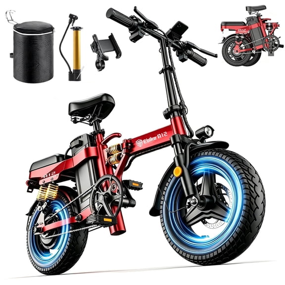 1000W Folding Electric Bike for Adults, 28MPH Foldable Ebike, 14" 750W Motor Folding Electric Bicycle, 48V 15Ah UL 2849 Certified, 60 Miles Range E Mountain Bike (Red)