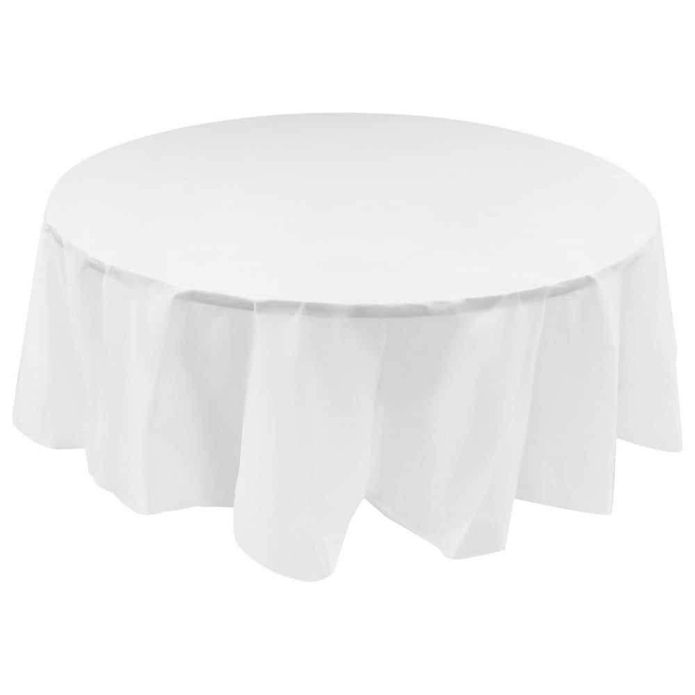 Lot45 White Plastic Tablecloths Round 84 IN Disposable Party Table