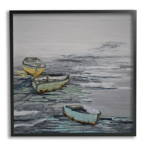 Stupell Industries Three Rowboats Floating Ocean Waves Layered Collage Painting Black Framed Art Print Wall Art, Design by Stacy Gresell
