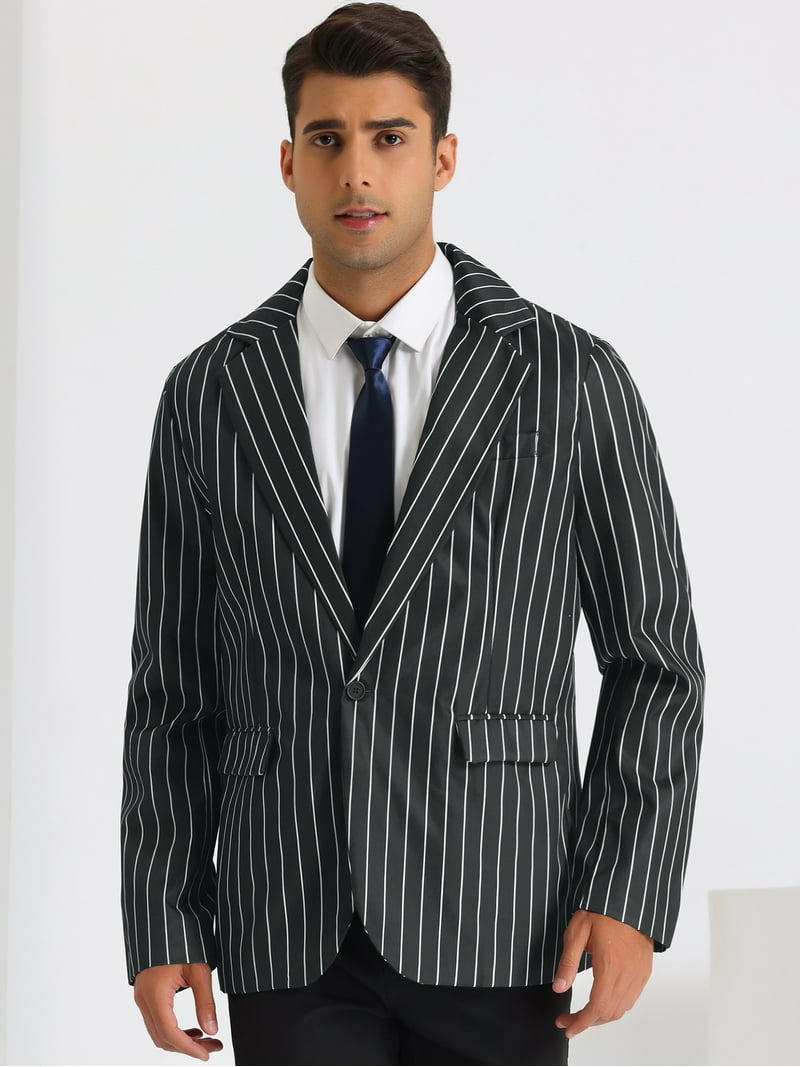 Unique Bargains Men's Stripes Single Breasted Business Color Block