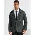 thumbnail image 2 of Unique Bargains Men's Stripes Single Breasted Business Color Block Sports Coat Blazers 2XL Black White, 2 of 6