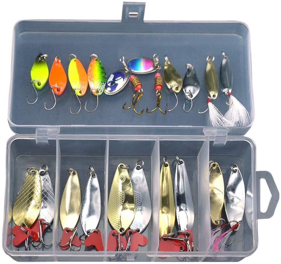 Pike Fishing Lures, 21 Piece Trout Spoon Lures, Glitter Fishing Lures