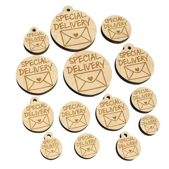 Special Delivery Envelope Wood Mini Charms Shapes DIY Craft Jewelry - With Hole - Various Sizes (16pcs)