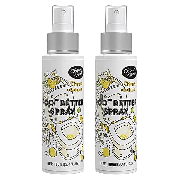 Clean-n-Fresh Toilet Spray For Poop, 2*3.4 fl.oz, Citrus Plus Bathroom Deodorizer, Natural Essential Oil Of Lemon, Lemongrass & Grapefruit,Toilet Air Freshener