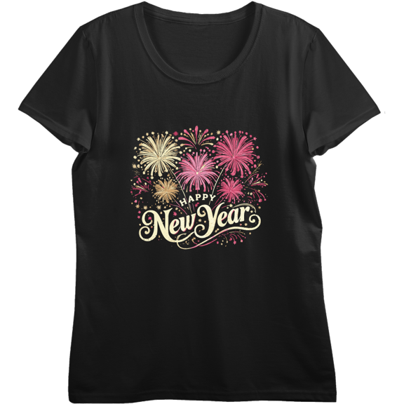 Happy New Year Firework Bursts Women's Black Crop Tee-Small