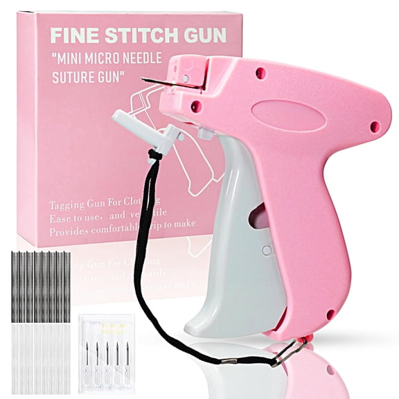 Handheld Stitch Gun for Clothes - Quick Clothing Repair Tool with 1000 Black & 1000 White Fasteners, 6 Replacement Needles, Portable Sewing Kit for Hemming, Patching, and DIY Fabric Projects, Pink