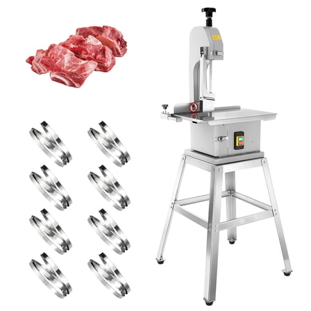 2500W Commercial Electric Meat Bandsaw, Meat Cutter with Portable Stand, 8 Saw Blades, 0.04-10" Cutting Thickness, Stainless Steel Bandsaw Machine for Frozen Meat, Beef
