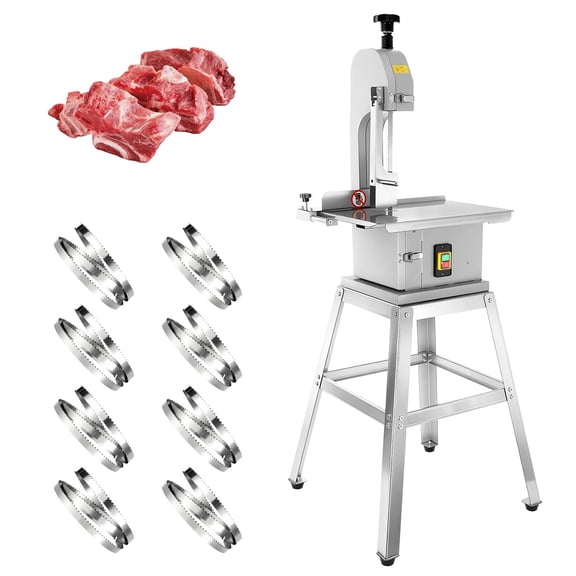 2500W Commercial Electric Meat Bandsaw, Meat Cutter with Portable Stand, 8 Saw Blades, 0.04-10" Cutting Thickness, Stainless Steel Bandsaw Machine for Frozen Meat, Beef