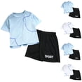 thumbnail image 5 of Atogsazn Childrens Boy Athletic Track Suit Kids Jogger Short Sleeve Tshirt Shorts Outfit Gym Clothes Fashion 02-White 8-9 Years, 5 of 5