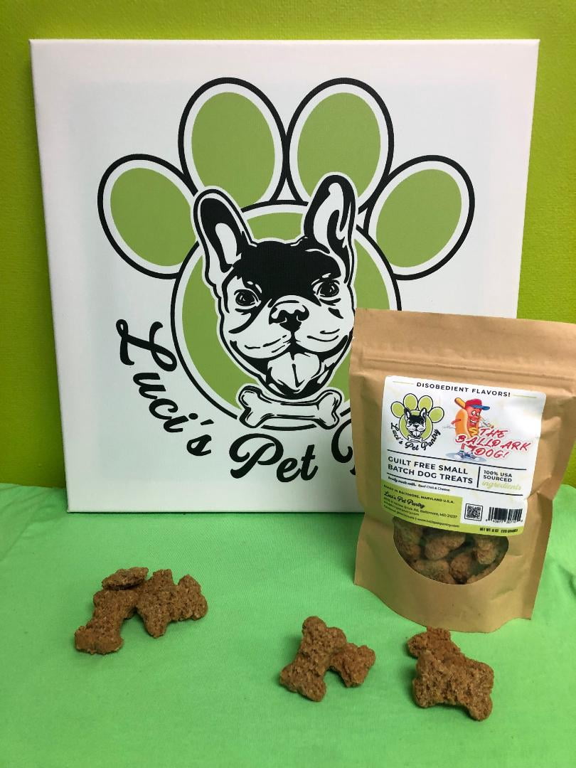 The Ballpark Dog "Chili Cheese Hotdog Biscuits" Homemade Dog & Puppy Treats! Gift Box with 4 - 6 oz. Treat Bags