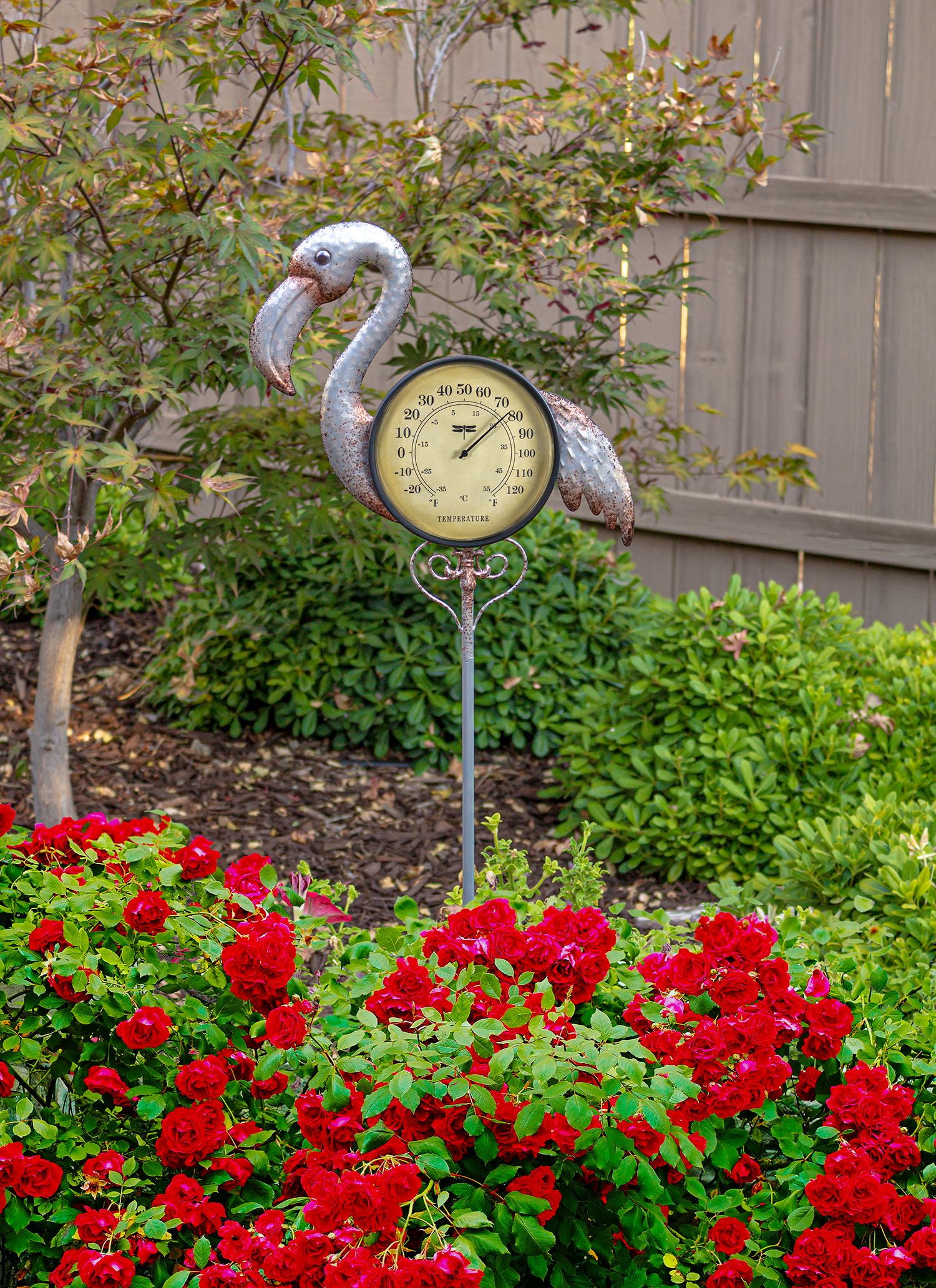 Poolmaster Outdoor Thermometer Garden Stake and Backyard Décor - Flamingo