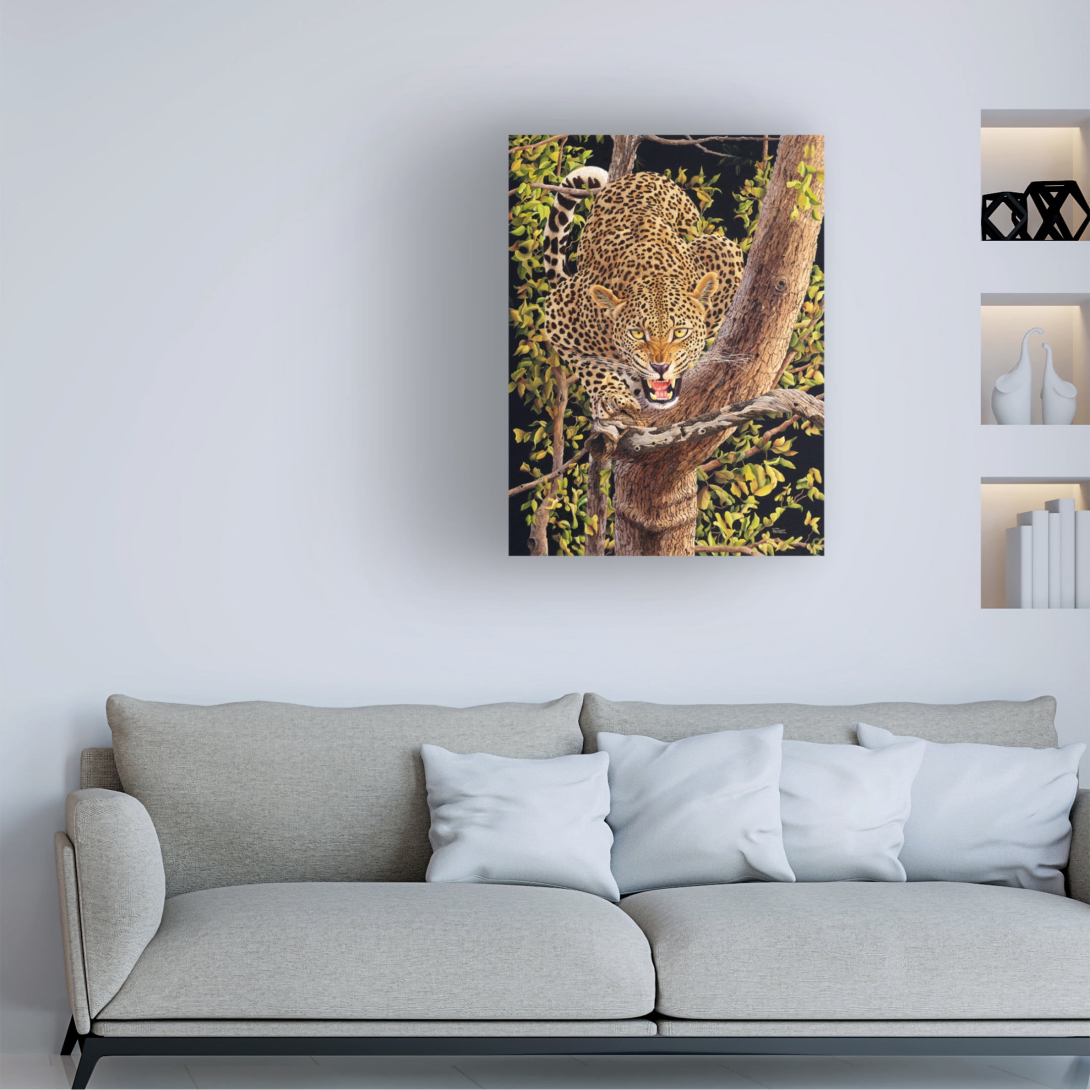 Canvas Wall Art - Delene Lambert 'Leopard in Tree' Wall Art for Living Room, Bedroom, or Office Décor by Trademark Fine Art - 24 x 32 Inches