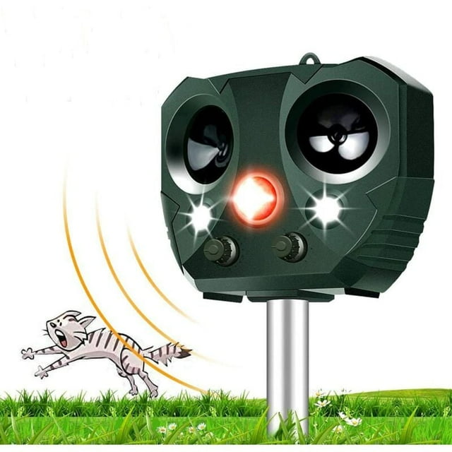 Ultrasonic Animal Repeller Solar Waterproof with Motion Sensor, Flash, USB Rechargeable, Effective Repellent for Dog Cat Deer Raccoon Rabbit Squirrel Bird Farm Garden Yard