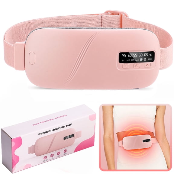 Cordless Heating Pad for Period Cramps, Portable Menstrual Heating Belt with 5 Heat Levels, 4 Vibration Modes, Timer, Birthday Mothers Day Gifts for Girlfriend Wife Mom Women, Pink