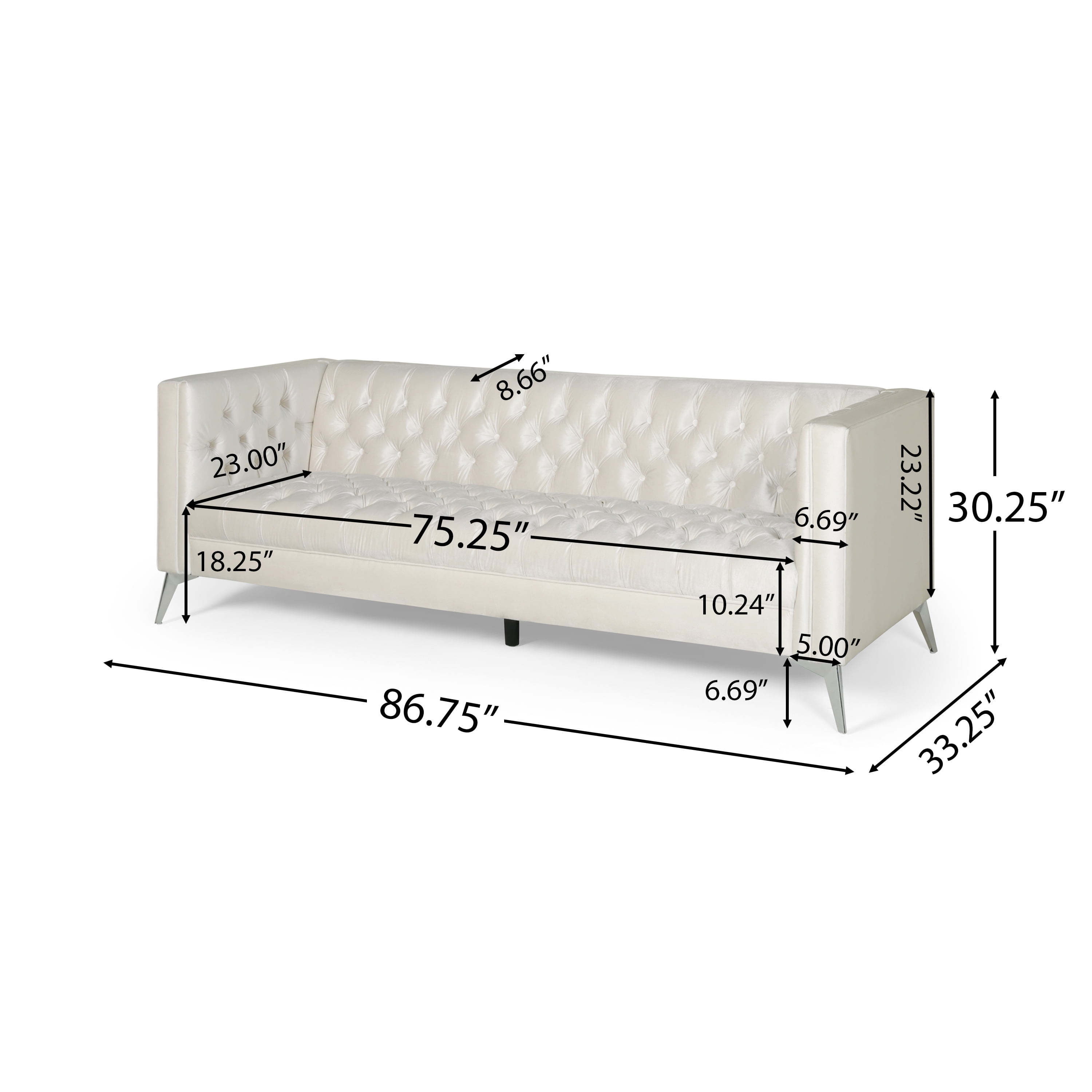 Noble House Camden Tufted Velvet Sofa, Beige, Silver