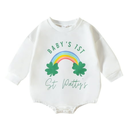 

Infant Boys Girls St. Patric.K s Day Long Sleeve Letter Printed Pullover Romper Newborn Sweatshirt Bodysuits Casual Outfits For 3-6 Months