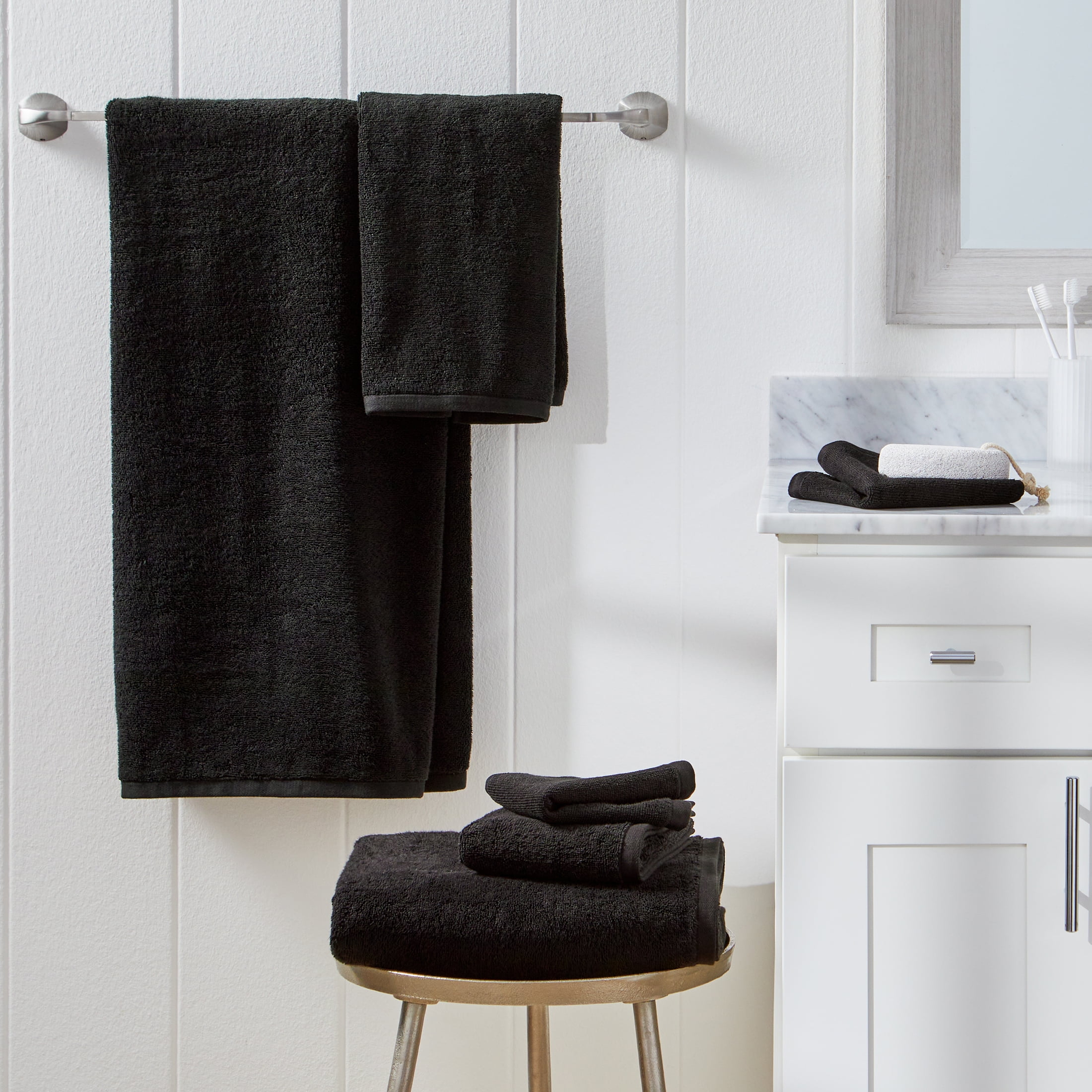 Better Homes & Gardens PowerLoft AIRRICH® Cotton 6-Piece Towel Set, Rich Black