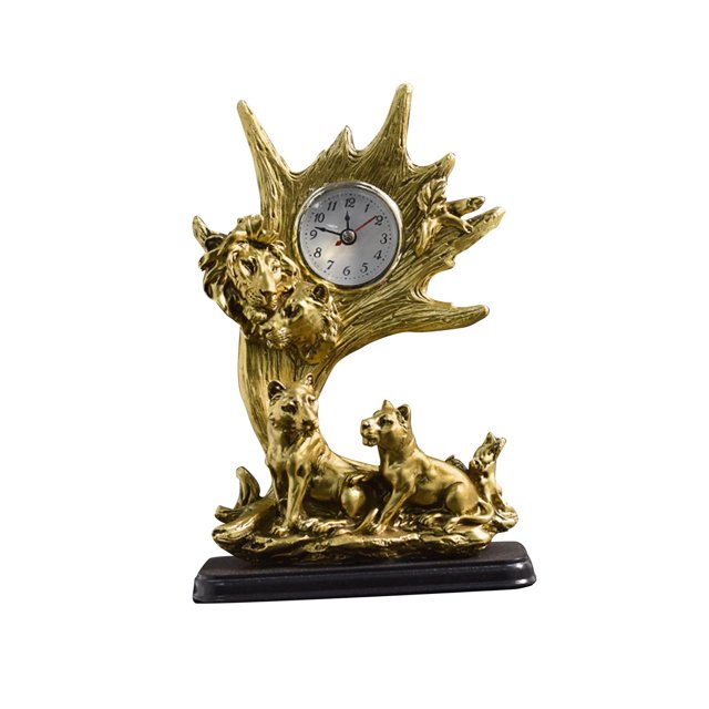 Reloj de mesa, estatua de Animal, reloj decorativo para estante, estatua artesanal, colección creativa de animales, adorno de escritorio para estante, León Macarena Estatua del reloj
