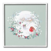 Stupell Industries Winter Scene with Border Holiday Painting White Framed Art Print Wall Art, 12 x 12