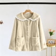 thumbnail image 4 of uublik Women's Fleece Bed Jacket with Front Pockets Button Front Cozy Lounge Wear for Sleeping Beige, 4 of 5