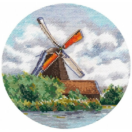 UPC: 4680021531811 | Cross Stitch Kit Windmill Near River Cross Stitch Kit Forest Fields Pattern On Aida 16 Count Canvas Cross Stitch by Oven 1297