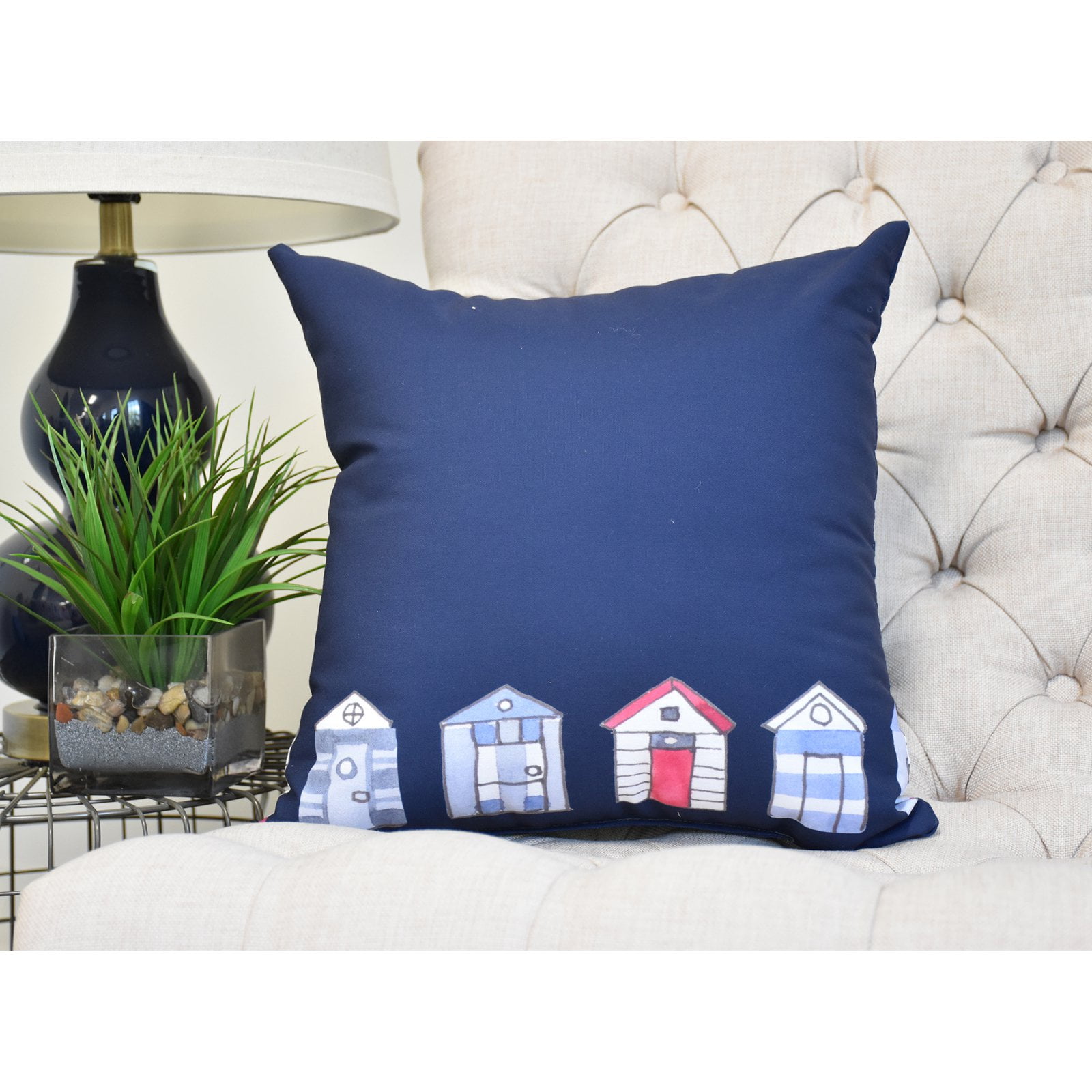 Simply Daisy, 26 x 26 inch, Beach Huts, Geometric Print Pillow, Light Blue