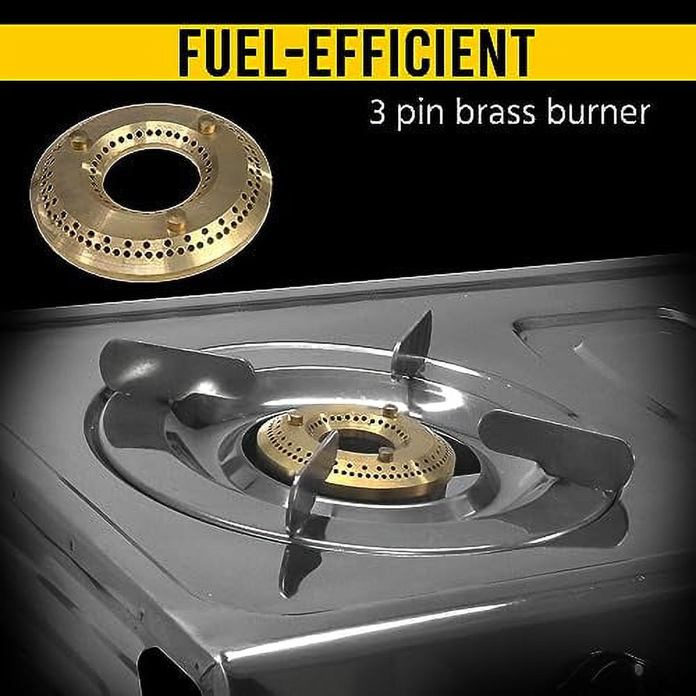 Sonret gas stove portable 2 burner, double gas stove stainless steel camping stove -propane portable cooktop indian style gas stove For Cooking Outdoor on 2 burner gas stove - With Hose & Regulator