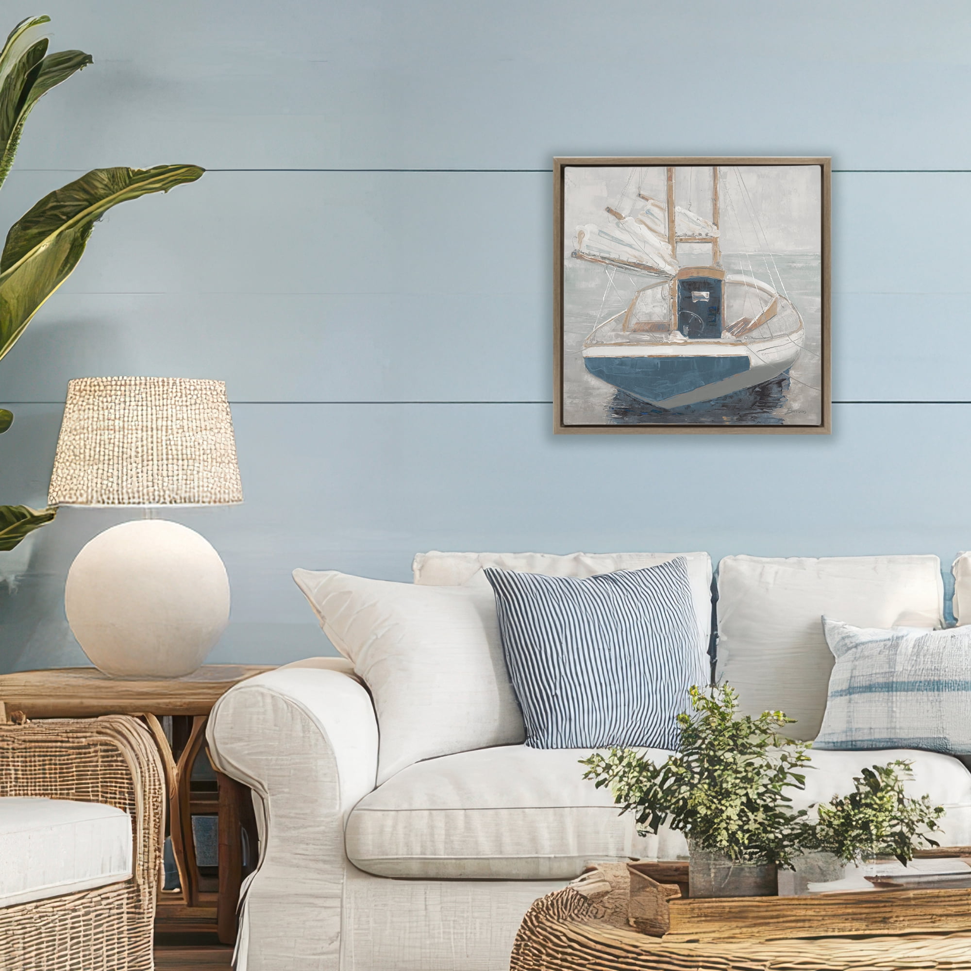 Stupell Industries Serene Harbor Sail Boat Brown Framed Floater Canvas Wall Art, design by John Burrows