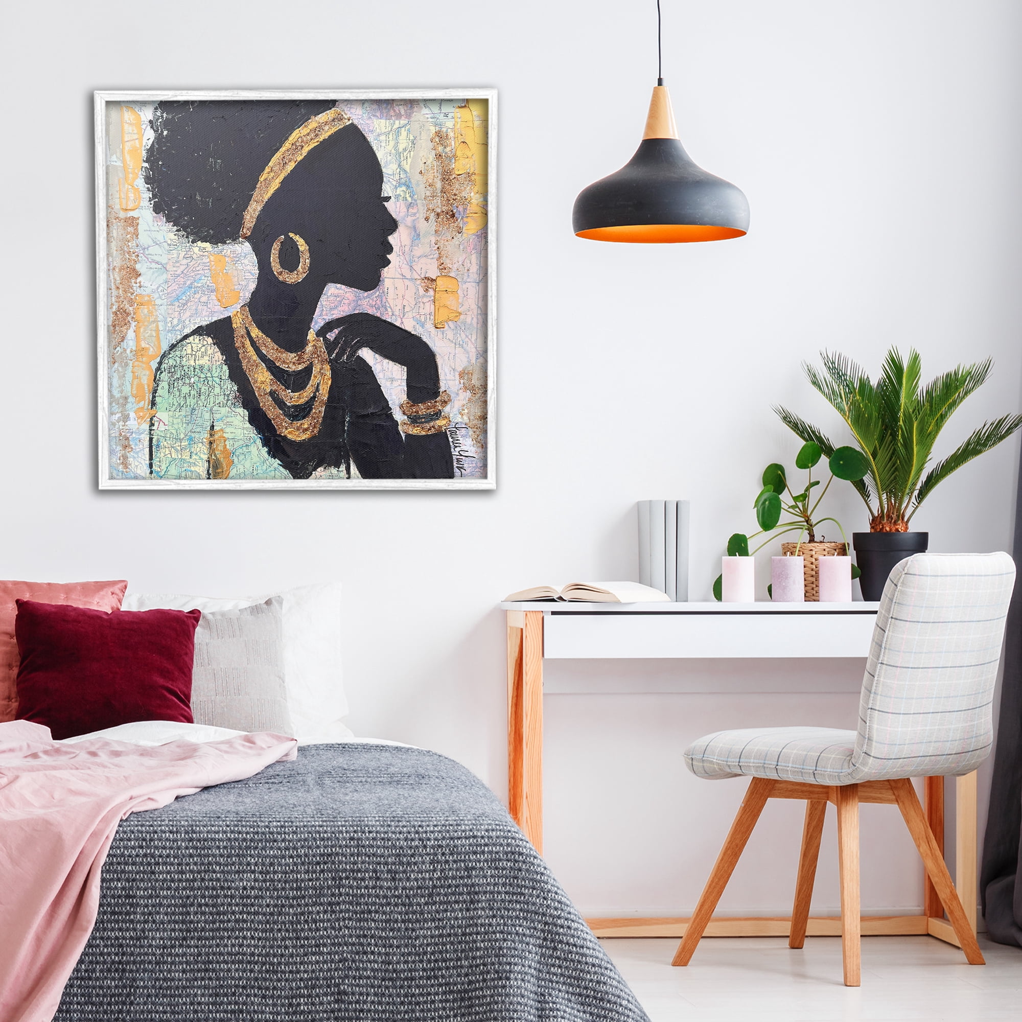 Stupell Industries Jewelry Clad Girl Silhouette White Framed Giclee Art, design by Lauren Luna