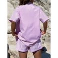 thumbnail image 4 of Womens Collar Casual Striped Short Sleeve Pants Set Two Piece Lounge Wear Summer Outfit Suit M, 4 of 7