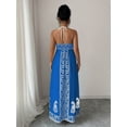 thumbnail image 2 of Royal Blue Floral Embroidered Deep V-Neck Halter Maxi Dress For Women Boho Beach Vacation Long Dress, 2 of 7
