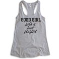 thumbnail image 1 of Good Girl With A Hood Playlist Tank Top, Ladies Racerback Tank Top, Hood Tank, Music Tank, Heather Gray, Small, 1 of 3