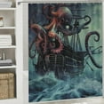 thumbnail image 6 of PRATYUS Octopus Shower Curtain Ocean Kraken Attack Nautical Pirate Ship Shower Curtain with Hooks, Octopus Tentacles Sailboat Wave Mountain Under Moon Starry Sky Shower Curtain 60x72, 6 of 7