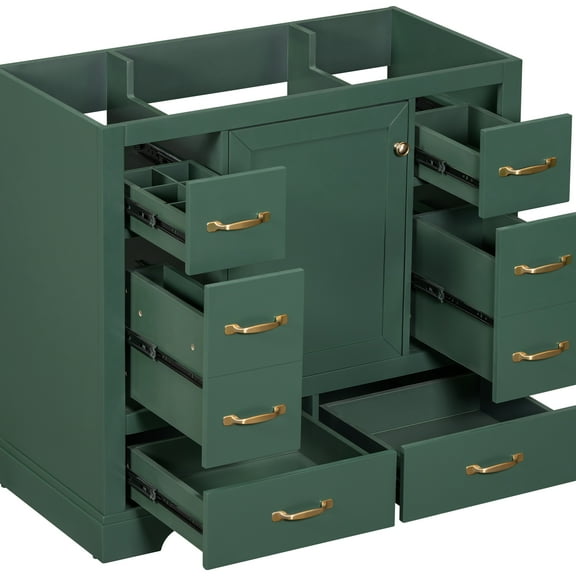 36" Bathroom Vanity Base In - 6 Drawers, Solid Wood , Adjustable Shelf, Modern Look, Assembly Required & Design, Freestanding, Needed