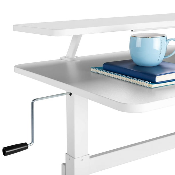 Stand Steady Tranzendesk 55 Inch Standing Desk with Clamp On Shelf Crank Height Adjustable Stand Up Workstation with Attachable Monitor Riser Extra Large Sit Stand Desk Hold 3 Monitors White Walmart B...