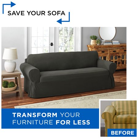 Mainstays Pixel 1 Piece Stretch Sofa Slipcover Black Walmart Com
