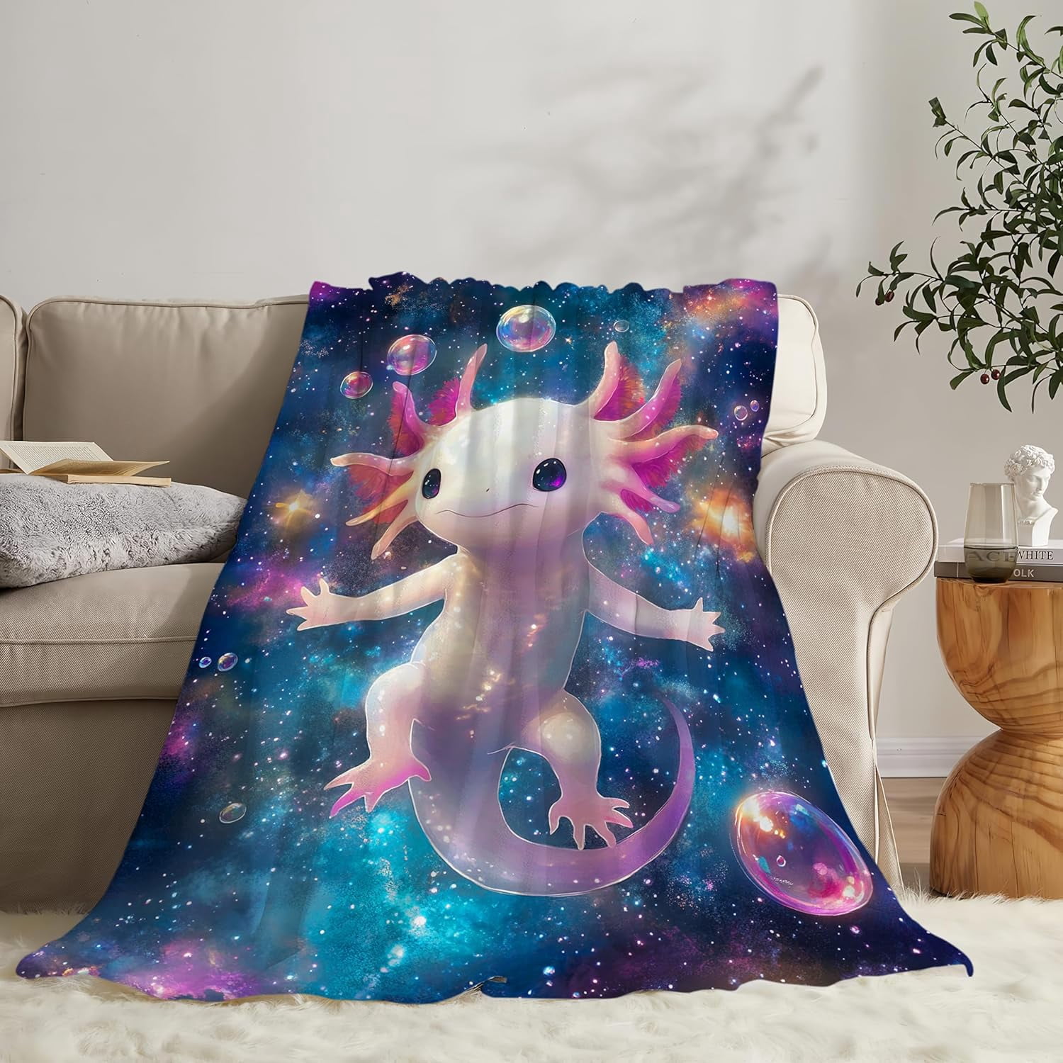 Axolotl Blanket Gifts for Girls Boys Soft Warm Plush Cute Kawaii Axolotl Animal Galaxy Throw Blanket Flannel Fleece Fuzzy Salamander Blanket for Kids Lover Bed Couch Living Room Decor 50"X40"