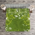 thumbnail image 3 of Ambesonne Green Quilted Bedspread Set 3 Pcs, Abstract Floral Nature, King Size, Apple Green Fern Green, 3 of 3